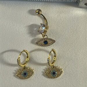 Gold Toned Evil Eye Jewelry Set